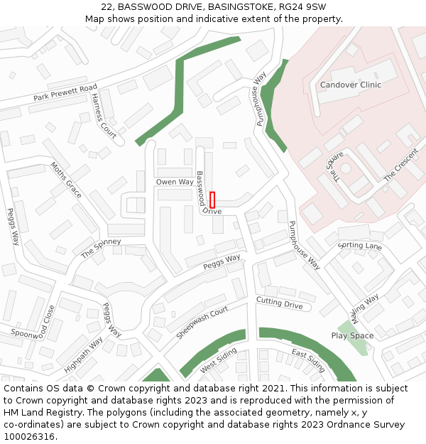 22, BASSWOOD DRIVE, BASINGSTOKE, RG24 9SW: Location map and indicative extent of plot