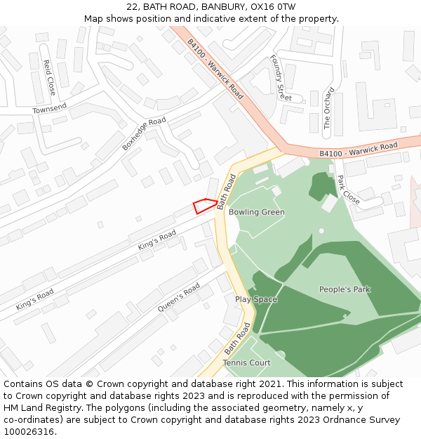 22, BATH ROAD, BANBURY, OX16 0TW: Location map and indicative extent of plot