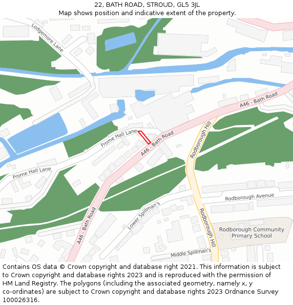 22, BATH ROAD, STROUD, GL5 3JL: Location map and indicative extent of plot