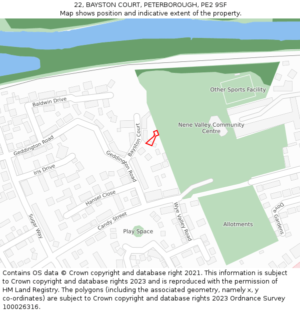 22, BAYSTON COURT, PETERBOROUGH, PE2 9SF: Location map and indicative extent of plot