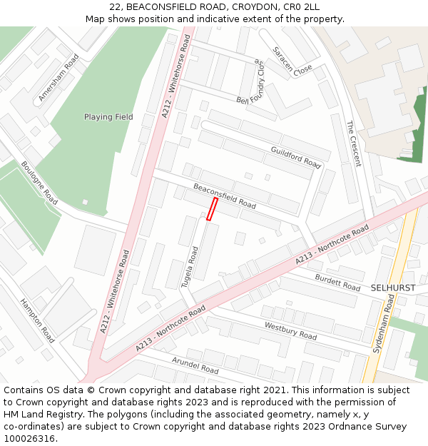 22, BEACONSFIELD ROAD, CROYDON, CR0 2LL: Location map and indicative extent of plot