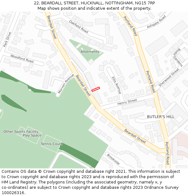 22, BEARDALL STREET, HUCKNALL, NOTTINGHAM, NG15 7RP: Location map and indicative extent of plot
