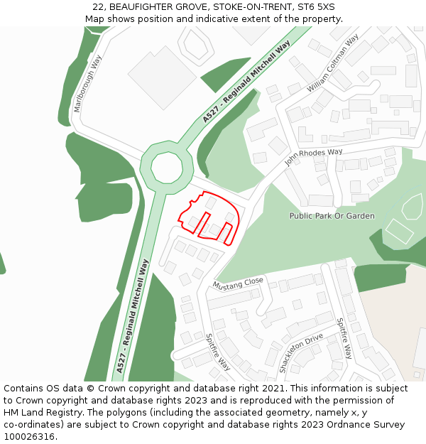 22, BEAUFIGHTER GROVE, STOKE-ON-TRENT, ST6 5XS: Location map and indicative extent of plot