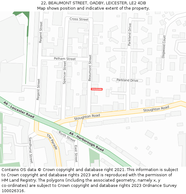 22, BEAUMONT STREET, OADBY, LEICESTER, LE2 4DB: Location map and indicative extent of plot