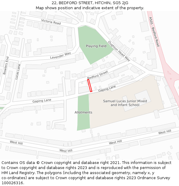 22, BEDFORD STREET, HITCHIN, SG5 2JG: Location map and indicative extent of plot