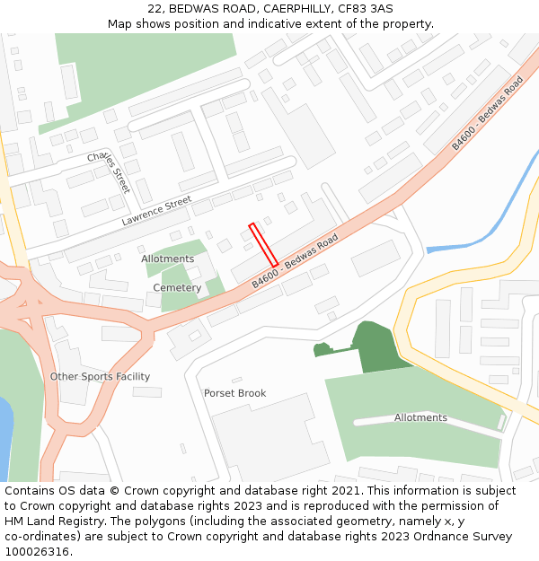 22, BEDWAS ROAD, CAERPHILLY, CF83 3AS: Location map and indicative extent of plot