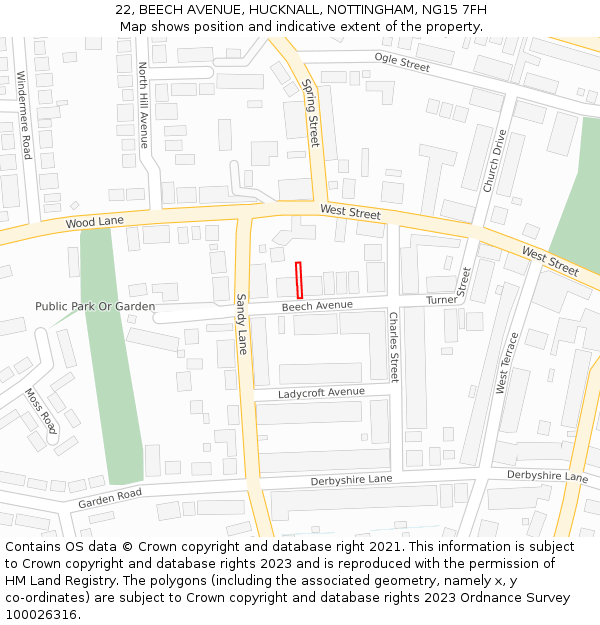 22, BEECH AVENUE, HUCKNALL, NOTTINGHAM, NG15 7FH: Location map and indicative extent of plot