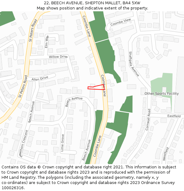 22, BEECH AVENUE, SHEPTON MALLET, BA4 5XW: Location map and indicative extent of plot