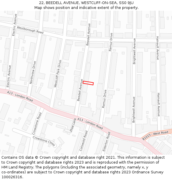 22, BEEDELL AVENUE, WESTCLIFF-ON-SEA, SS0 9JU: Location map and indicative extent of plot