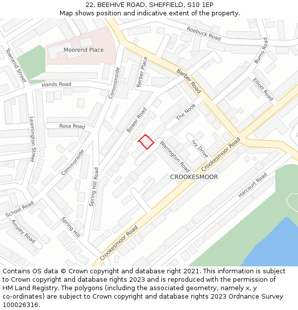 22, BEEHIVE ROAD, SHEFFIELD, S10 1EP: Location map and indicative extent of plot