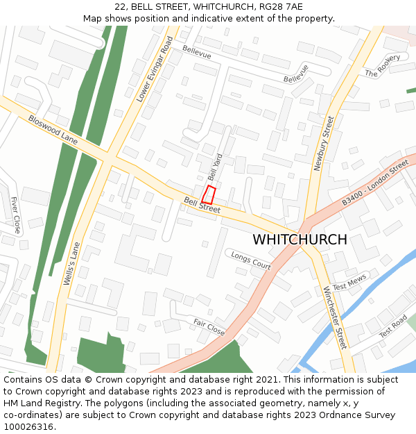 22, BELL STREET, WHITCHURCH, RG28 7AE: Location map and indicative extent of plot