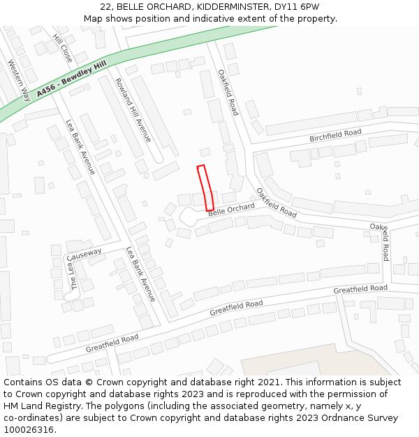 22, BELLE ORCHARD, KIDDERMINSTER, DY11 6PW: Location map and indicative extent of plot