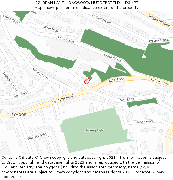 22, BENN LANE, LONGWOOD, HUDDERSFIELD, HD3 4RT: Location map and indicative extent of plot