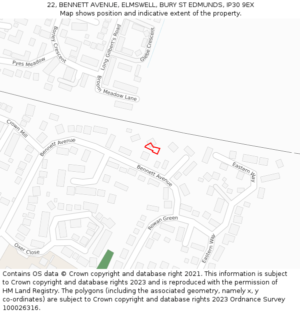 22, BENNETT AVENUE, ELMSWELL, BURY ST EDMUNDS, IP30 9EX: Location map and indicative extent of plot