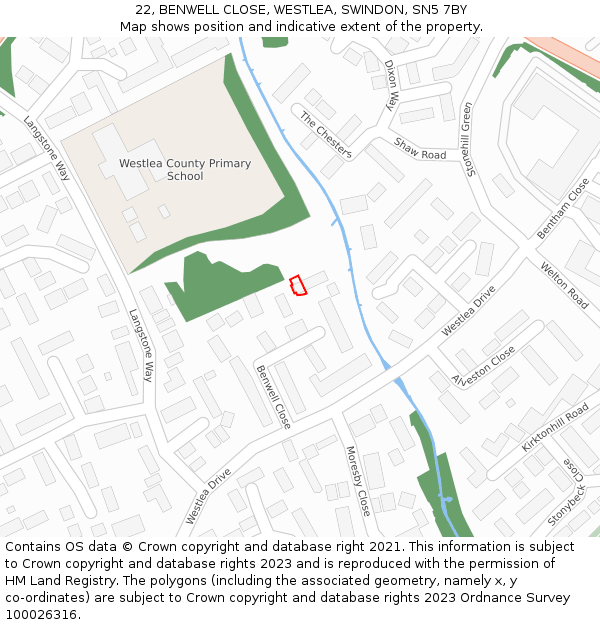 22, BENWELL CLOSE, WESTLEA, SWINDON, SN5 7BY: Location map and indicative extent of plot