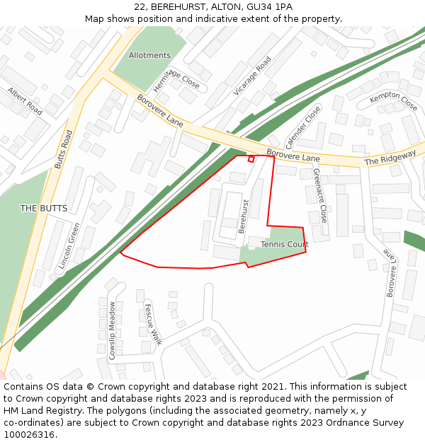 22, BEREHURST, ALTON, GU34 1PA: Location map and indicative extent of plot