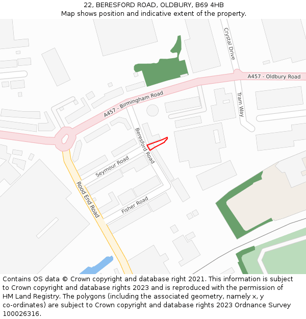 22, BERESFORD ROAD, OLDBURY, B69 4HB: Location map and indicative extent of plot