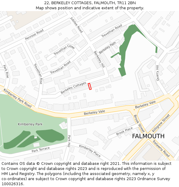 22, BERKELEY COTTAGES, FALMOUTH, TR11 2BN: Location map and indicative extent of plot