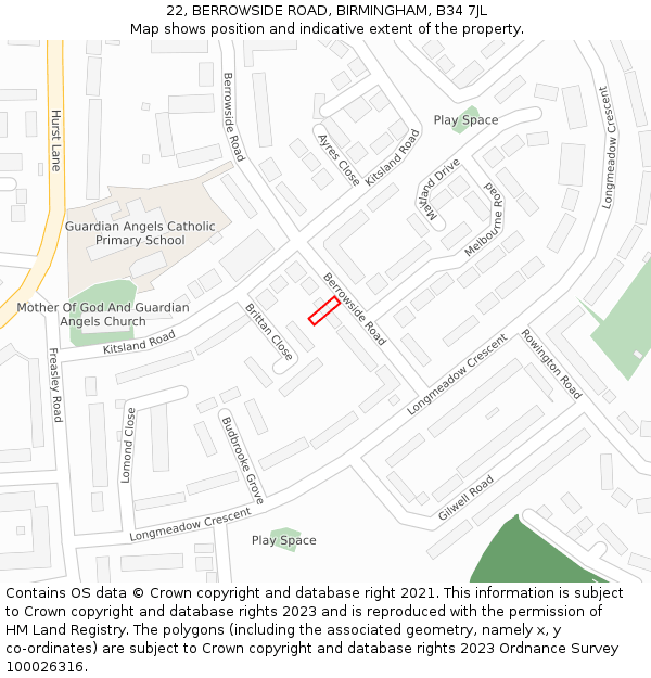 22, BERROWSIDE ROAD, BIRMINGHAM, B34 7JL: Location map and indicative extent of plot