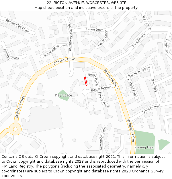 22, BICTON AVENUE, WORCESTER, WR5 3TF: Location map and indicative extent of plot