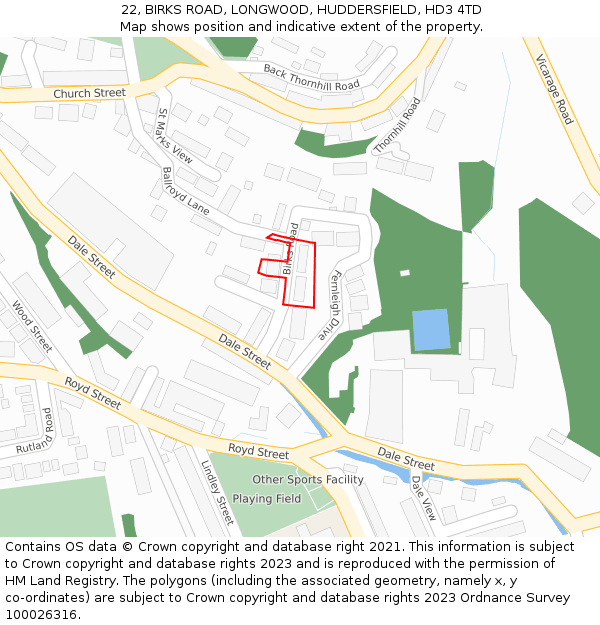 22, BIRKS ROAD, LONGWOOD, HUDDERSFIELD, HD3 4TD: Location map and indicative extent of plot
