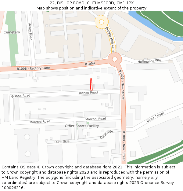 22, BISHOP ROAD, CHELMSFORD, CM1 1PX: Location map and indicative extent of plot