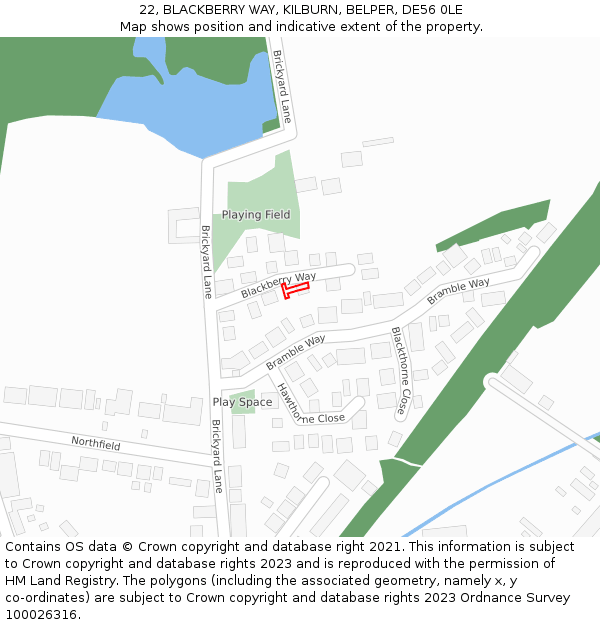 22, BLACKBERRY WAY, KILBURN, BELPER, DE56 0LE: Location map and indicative extent of plot