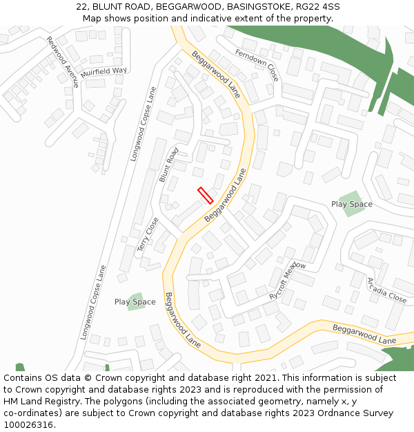 22, BLUNT ROAD, BEGGARWOOD, BASINGSTOKE, RG22 4SS: Location map and indicative extent of plot