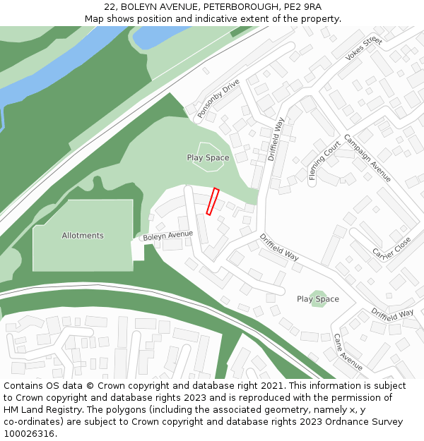 22, BOLEYN AVENUE, PETERBOROUGH, PE2 9RA: Location map and indicative extent of plot