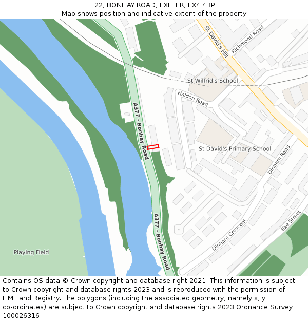 22, BONHAY ROAD, EXETER, EX4 4BP: Location map and indicative extent of plot