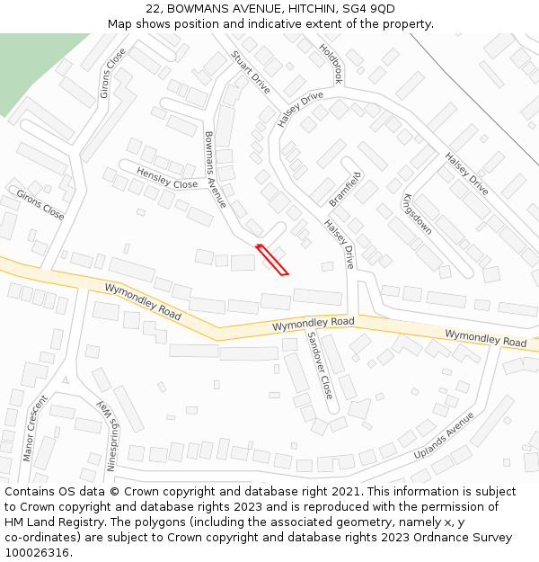 22, BOWMANS AVENUE, HITCHIN, SG4 9QD: Location map and indicative extent of plot