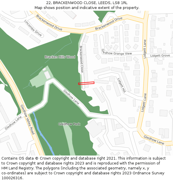 22, BRACKENWOOD CLOSE, LEEDS, LS8 1RL: Location map and indicative extent of plot
