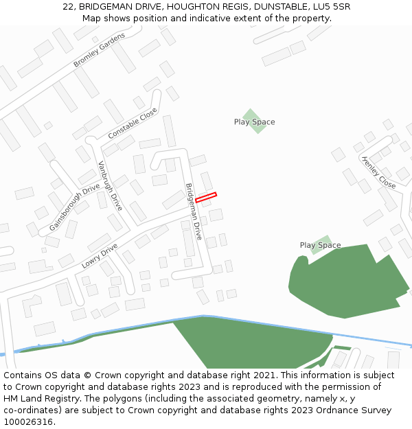 22, BRIDGEMAN DRIVE, HOUGHTON REGIS, DUNSTABLE, LU5 5SR: Location map and indicative extent of plot