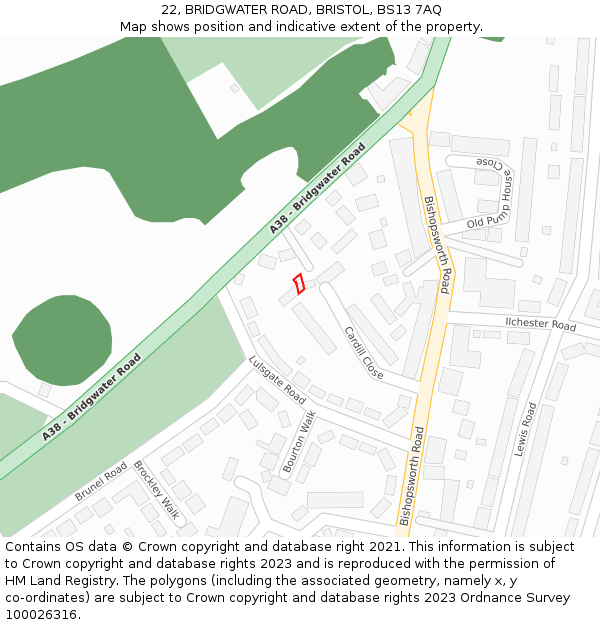 22, BRIDGWATER ROAD, BRISTOL, BS13 7AQ: Location map and indicative extent of plot