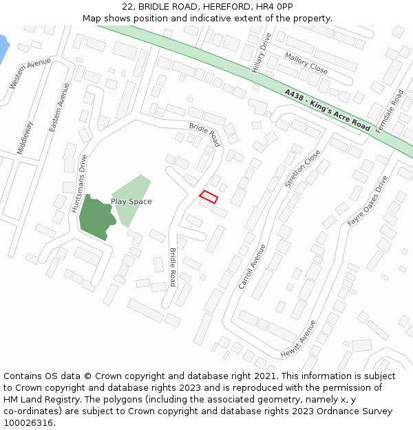 22, BRIDLE ROAD, HEREFORD, HR4 0PP: Location map and indicative extent of plot