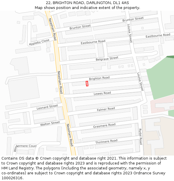 22, BRIGHTON ROAD, DARLINGTON, DL1 4AS: Location map and indicative extent of plot