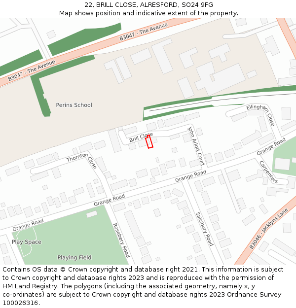 22, BRILL CLOSE, ALRESFORD, SO24 9FG: Location map and indicative extent of plot