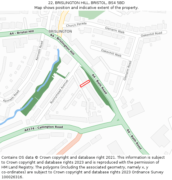 22, BRISLINGTON HILL, BRISTOL, BS4 5BD: Location map and indicative extent of plot