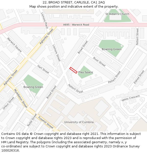 22, BROAD STREET, CARLISLE, CA1 2AQ: Location map and indicative extent of plot