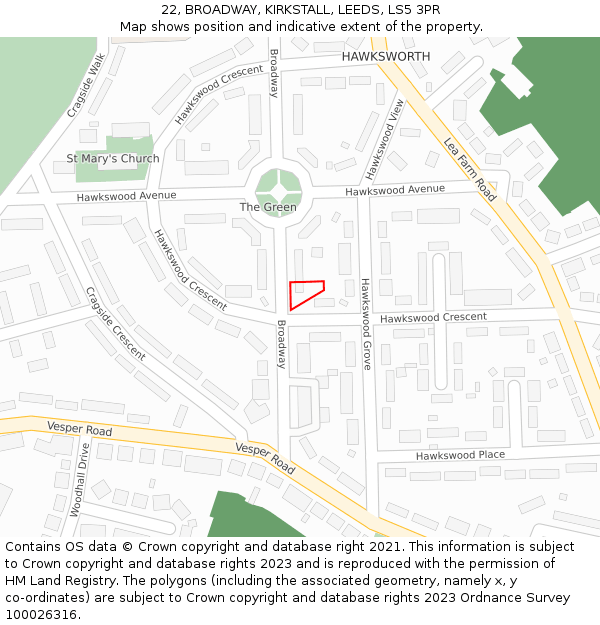 22, BROADWAY, KIRKSTALL, LEEDS, LS5 3PR: Location map and indicative extent of plot