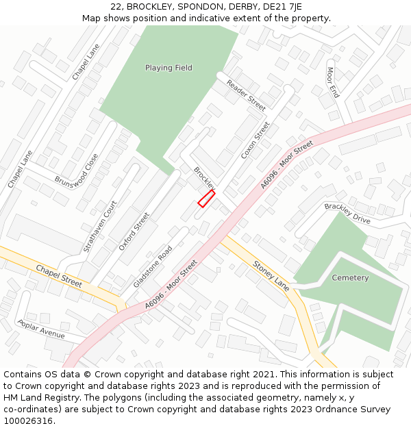 22, BROCKLEY, SPONDON, DERBY, DE21 7JE: Location map and indicative extent of plot