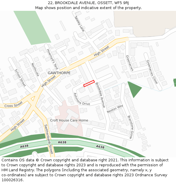 22, BROOKDALE AVENUE, OSSETT, WF5 9RJ: Location map and indicative extent of plot