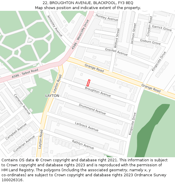 22, BROUGHTON AVENUE, BLACKPOOL, FY3 8EQ: Location map and indicative extent of plot