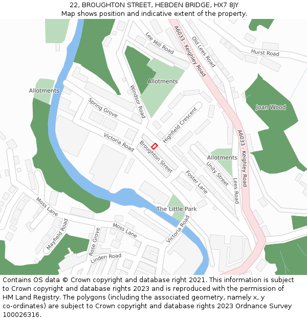 22, BROUGHTON STREET, HEBDEN BRIDGE, HX7 8JY: Location map and indicative extent of plot