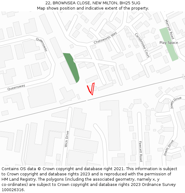 22, BROWNSEA CLOSE, NEW MILTON, BH25 5UG: Location map and indicative extent of plot