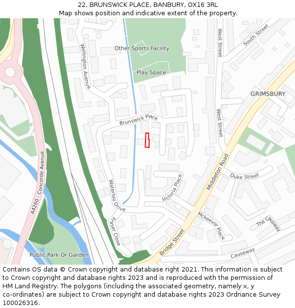 22, BRUNSWICK PLACE, BANBURY, OX16 3RL: Location map and indicative extent of plot