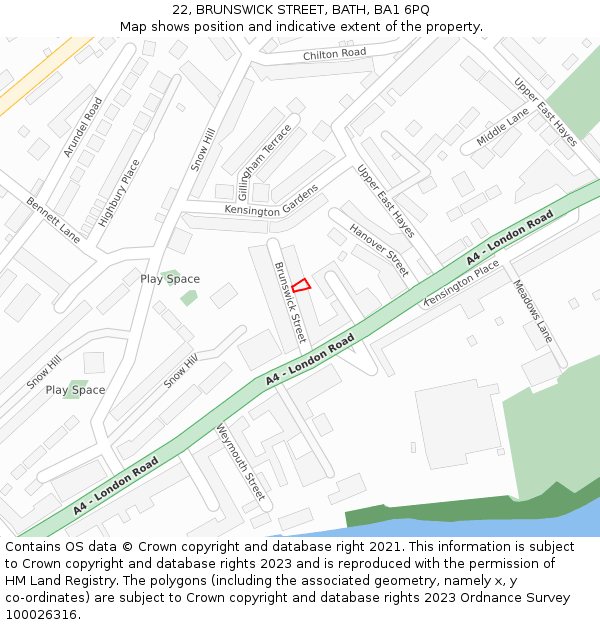 22, BRUNSWICK STREET, BATH, BA1 6PQ: Location map and indicative extent of plot