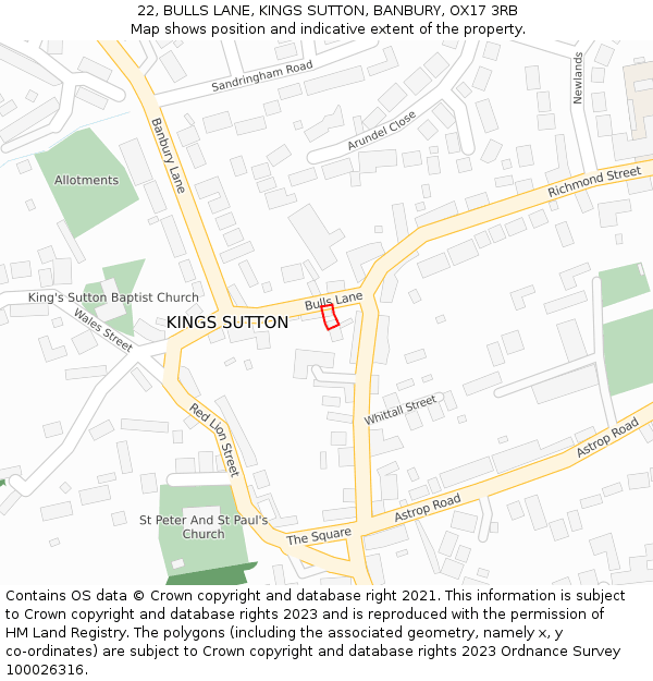 22, BULLS LANE, KINGS SUTTON, BANBURY, OX17 3RB: Location map and indicative extent of plot