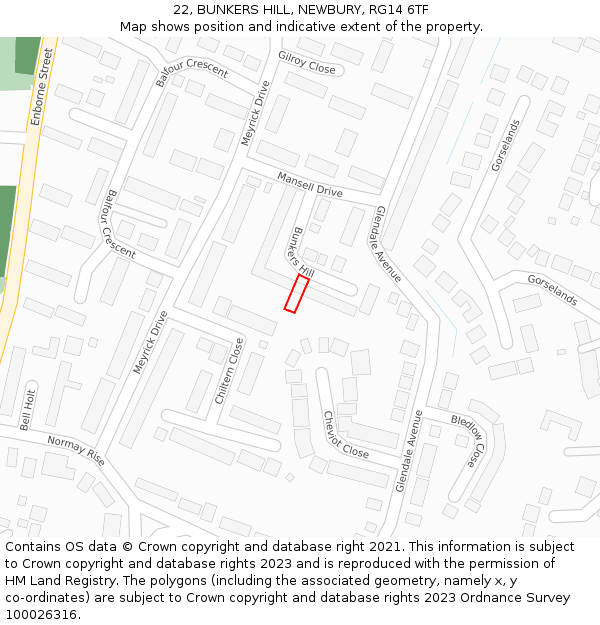 22, BUNKERS HILL, NEWBURY, RG14 6TF: Location map and indicative extent of plot