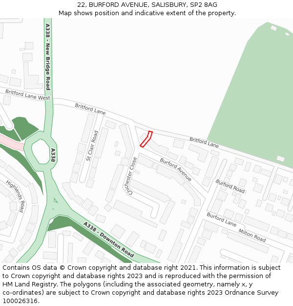 22, BURFORD AVENUE, SALISBURY, SP2 8AG: Location map and indicative extent of plot